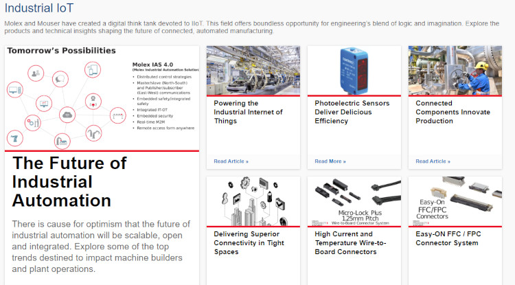 マウザー、モレックス社と共同で産業用IoT専用サイトを開設