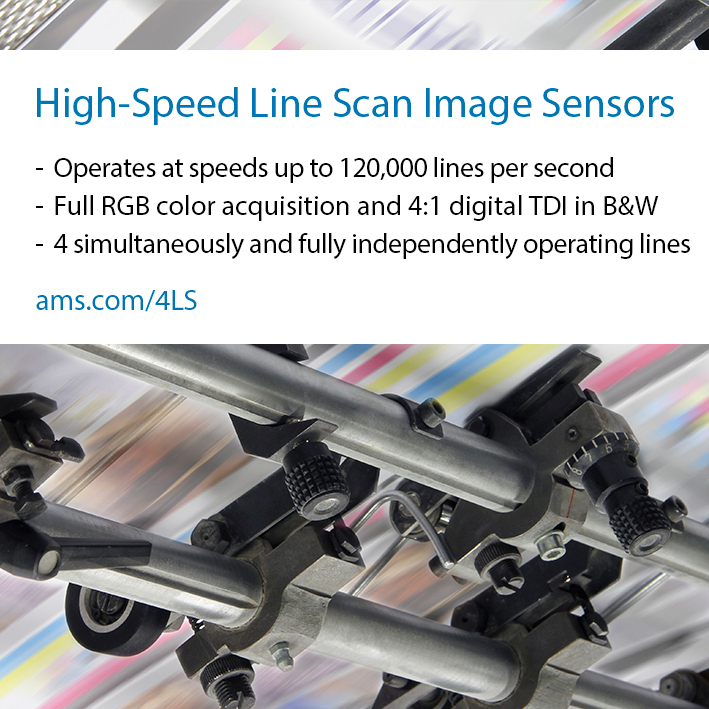 amsが新しい10K/15K解像度のラインスキャンイメージセンサが光学検査システムのスループット向上を実現
