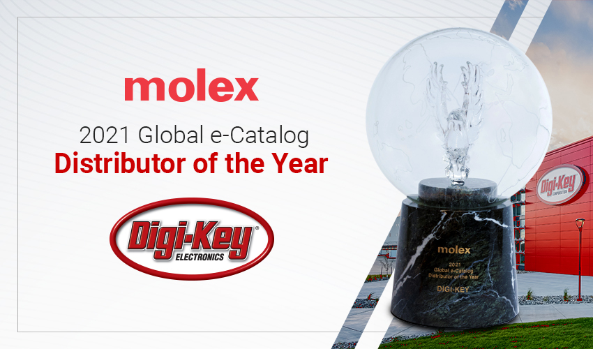 Digi-Key ElectronicsがMolexの「2021年グローバルeカタログディストリビュータ賞」を受賞
